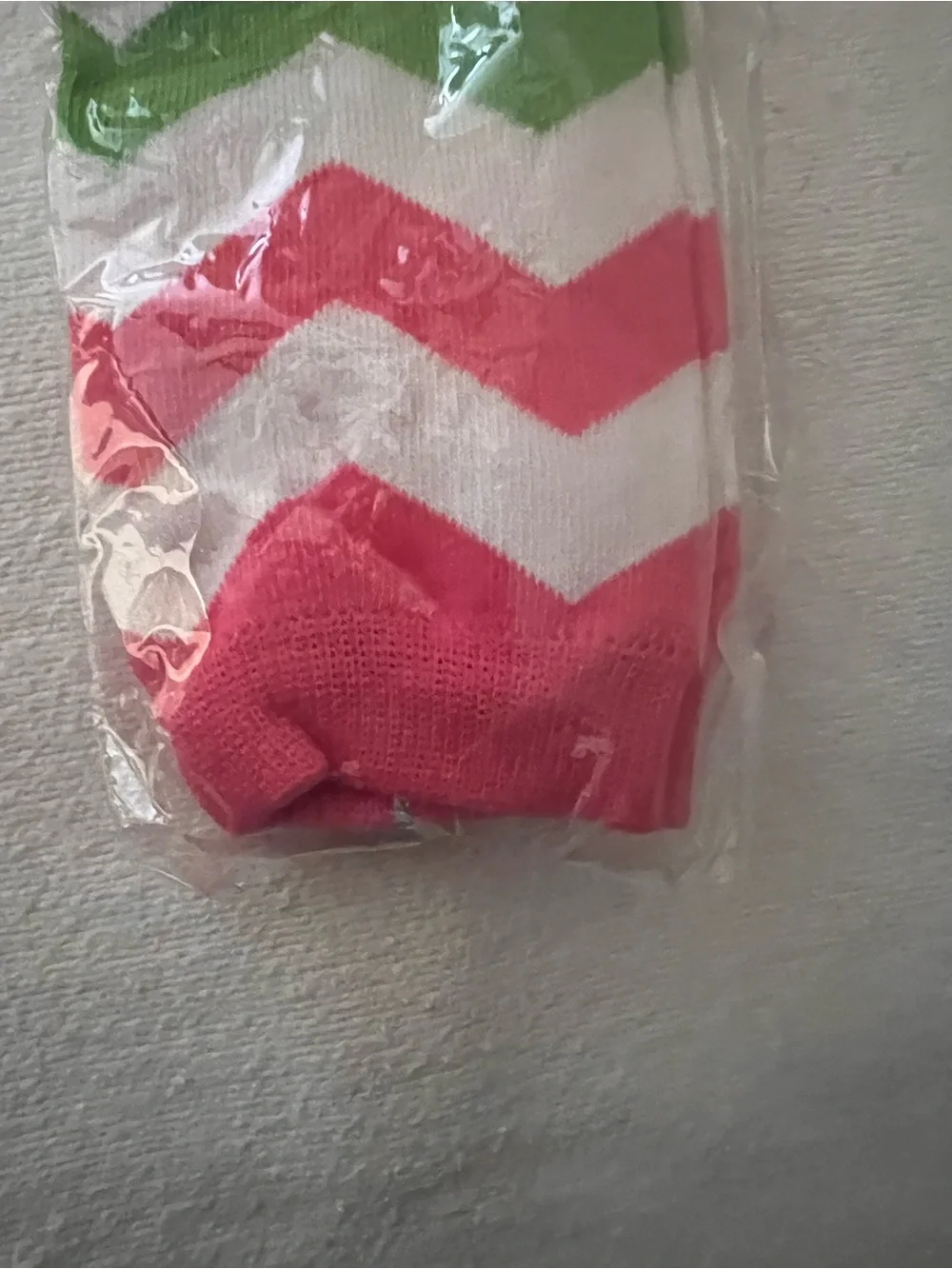 Pink, Green & White Chevron Home Accent Sock with Heart Trim